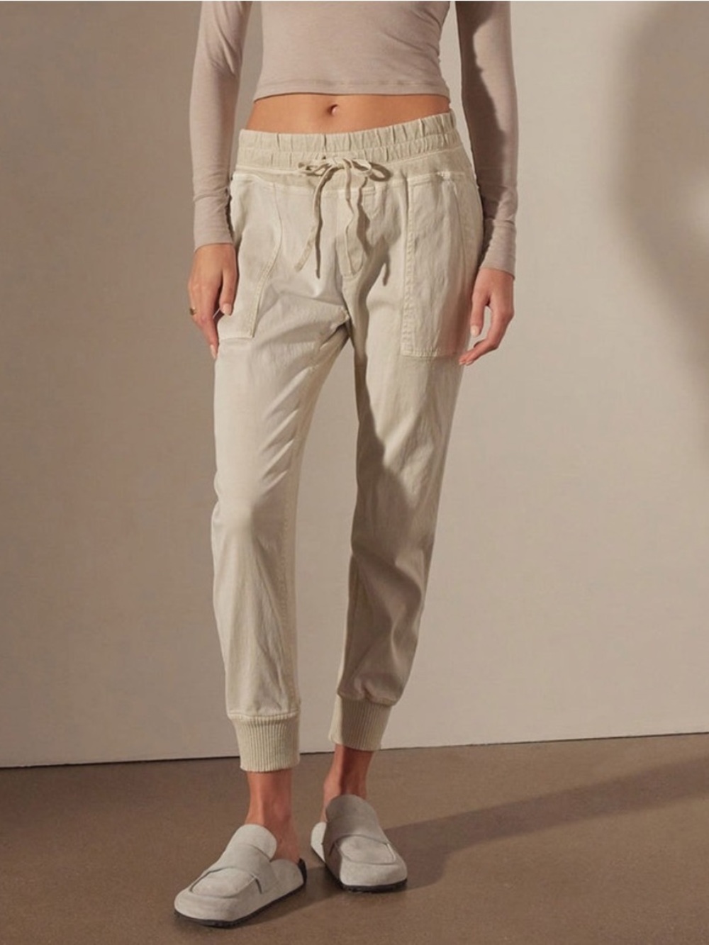 James Perse Mixed Media Pant Joggers Women’s Size 3 Large Tan Khaki
